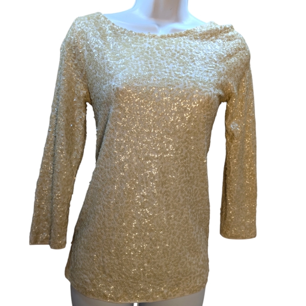 J.Crew Ivory Sequin Stretch Tee Shirt /Top Size XSmall Exc Condition - Picture 2 of 7